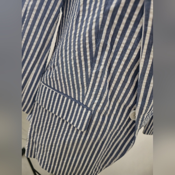 ELLE Open Front Vneck Blazer Shacket Women White/Blue striped 3/4 Sleeve Sz: M - Picture 7 of 14